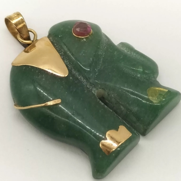 ELEPHANT PENDANT HEAD JADE YELLOW GOLD - Picture 8 of 10